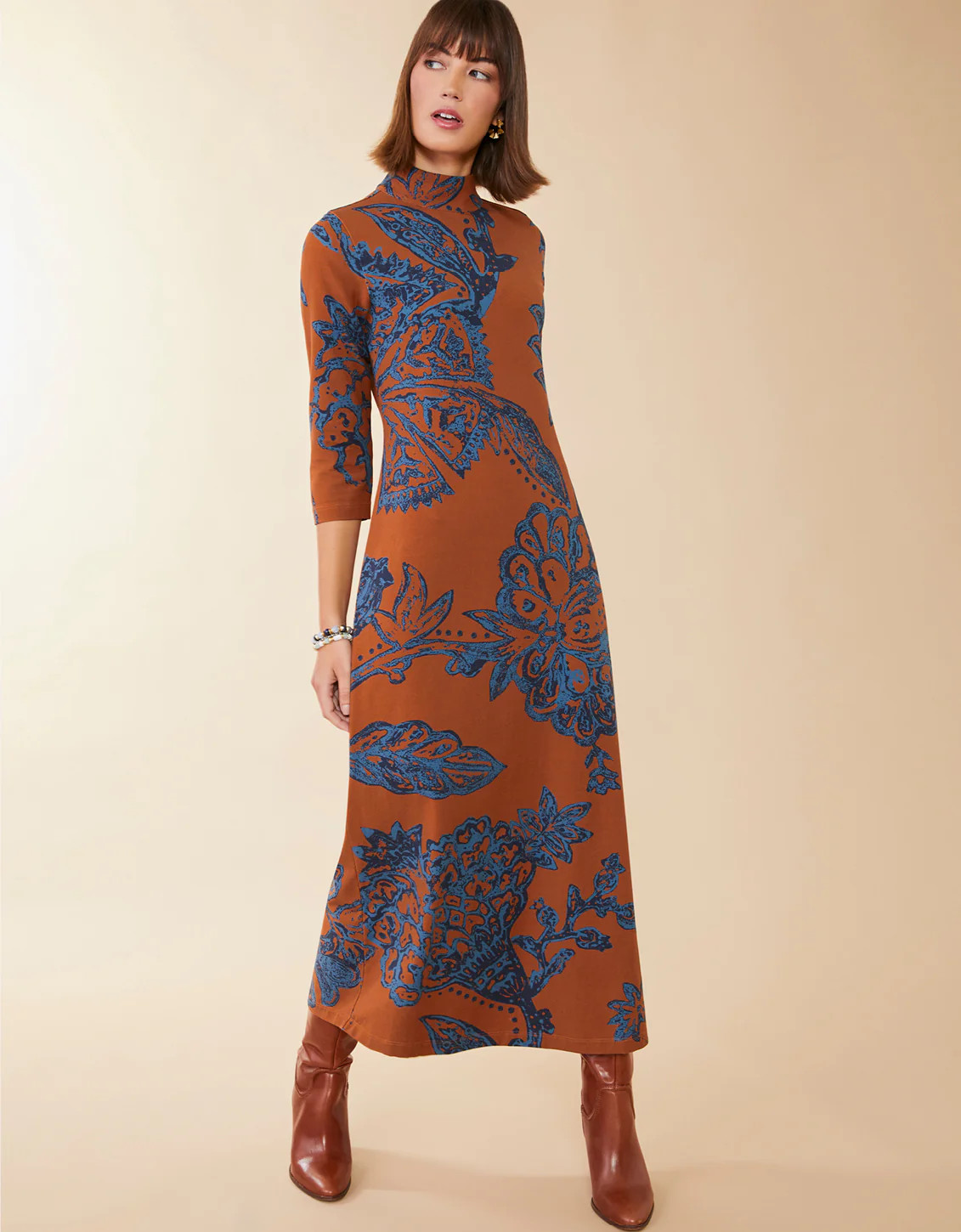 Naomi Midi Dress Kalalanta Jacobean Brown | Spartina 449