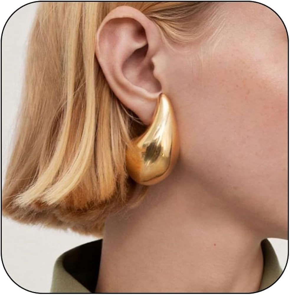 LOUMILEO Extra Large Bottega Earring Dupes Hypoallergenic Chunky Gold Hoop Earrings Lightweigh... | Amazon (US)