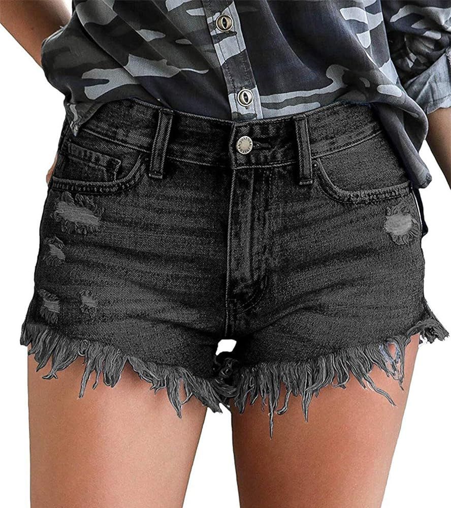 onlypuff Denim Hot Shorts for Women Casual Summer Mid Waisted Short Pants with Pockets | Amazon (US)