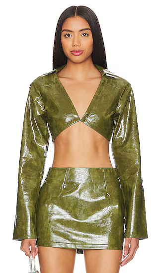 Ethel Faux Leather Jacket in Olive | Revolve Clothing (Global)