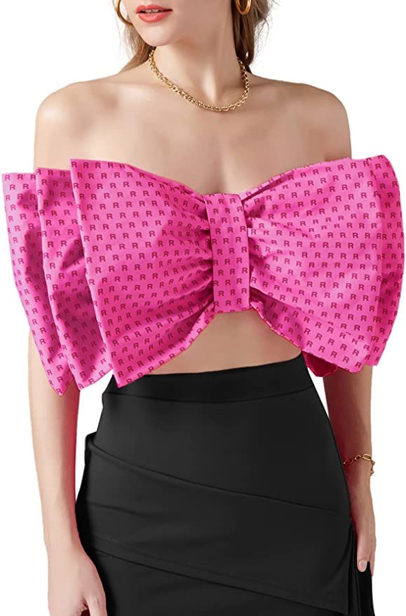 LYANER Women's Sexy Layer Bow Tie Tube Crop Top Sleeveless Strapless Print Party Fluffy Tank Top | Amazon (US)