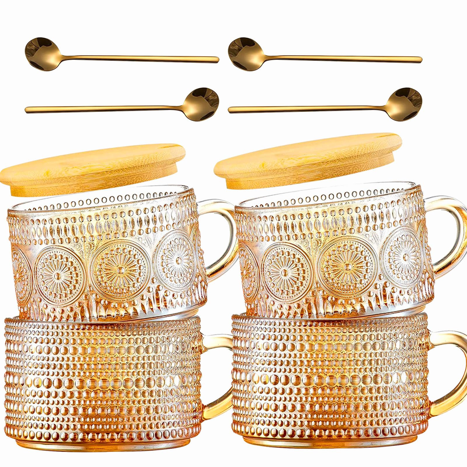 Aodse Vintage Glass Coffee Mugs Set of 4, Overnight Oats Containers with Bamboo Lids and Spoons -... | Amazon (CA)