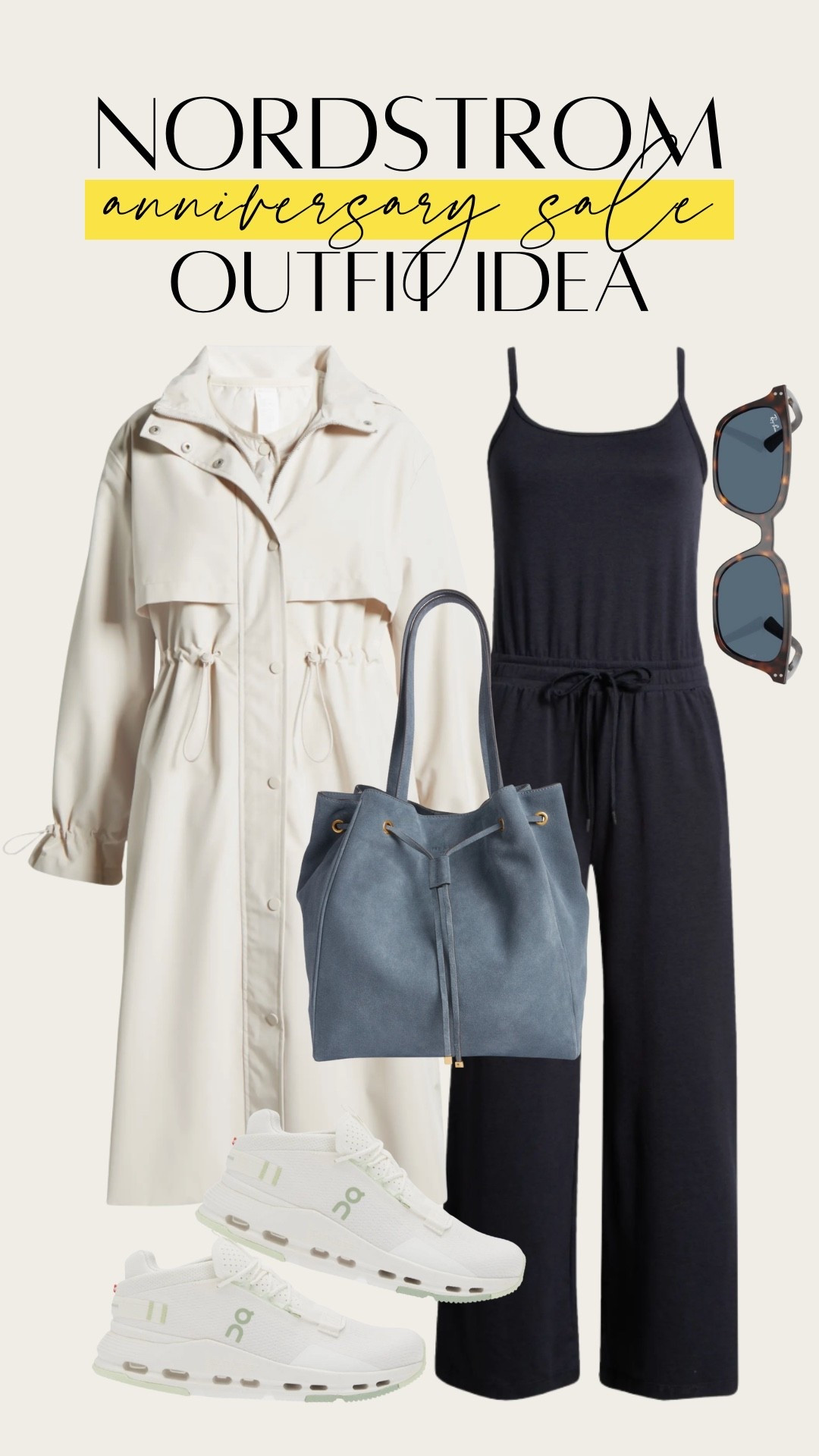 Airport travel outfit, plane outfit. Cotton jumpsuit with white trench coat. Dusty blue tote, perfect for carry on or work bag. 

#LTKStyleTip #LTKSaleAlert #LTKActive