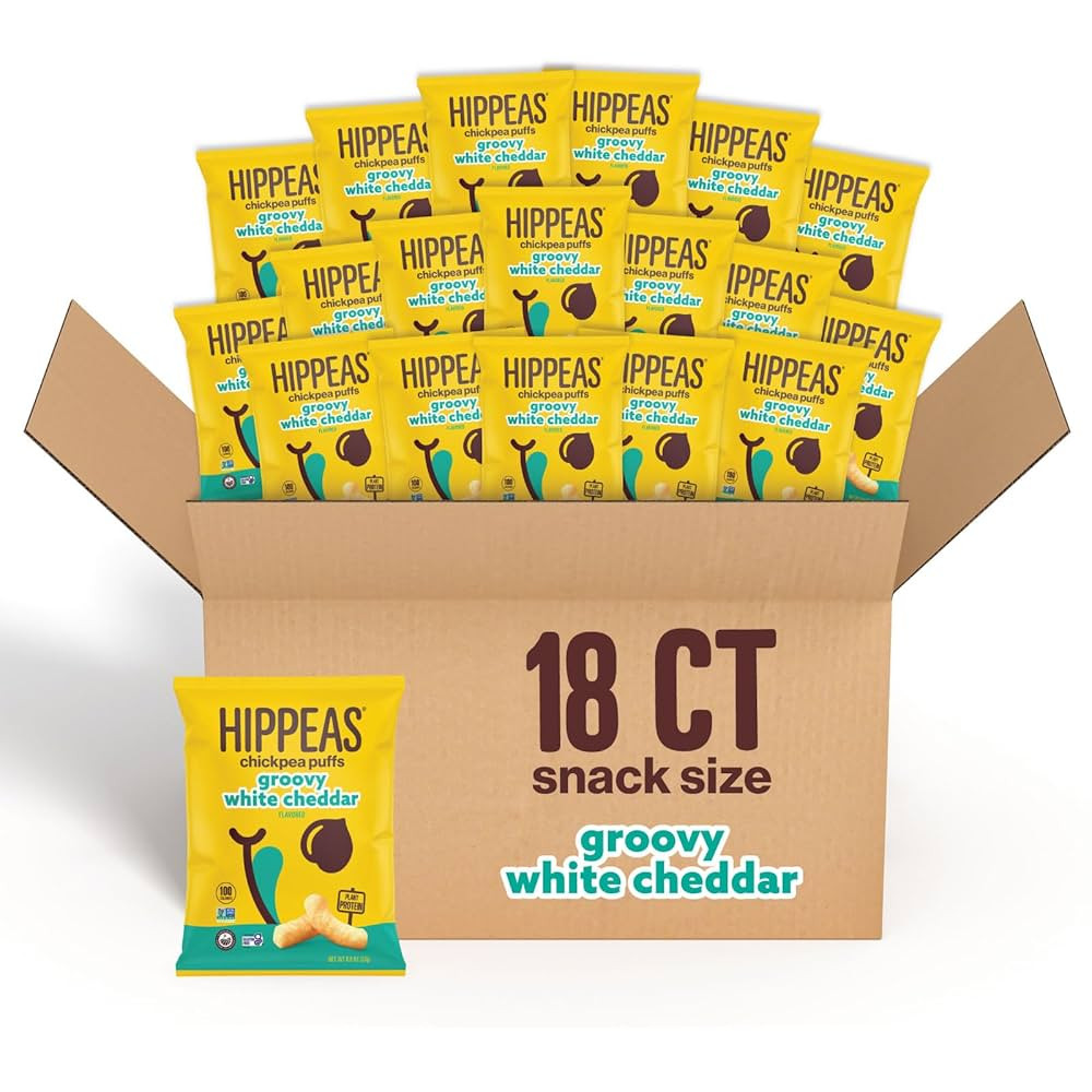 Hippeas Chickpea Puffs, Vegan White Cheddar, 0.8 Ounce (Pack of 18), 3g Protein, 2g Fiber, Vegan,... | Amazon (US)