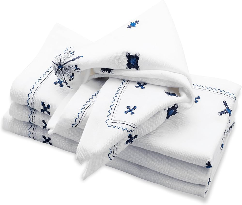 White Napkins, 100% Cotton Dinner Napkins, Navy Cotton Napkins, Embroidery Dinner Napkins, White ... | Amazon (US)