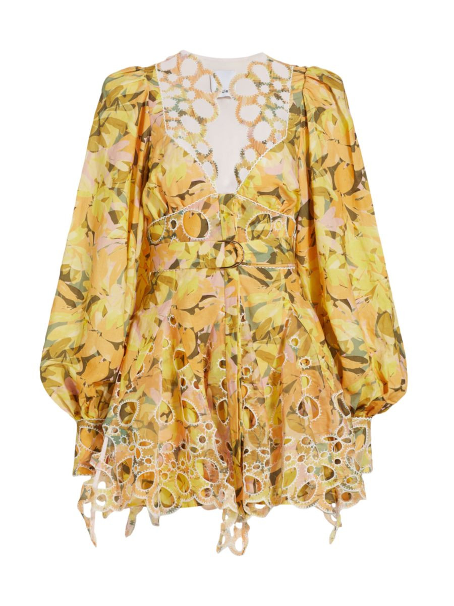 Acler Printed Eyelet-Embroidered Minidress | Saks Fifth Avenue