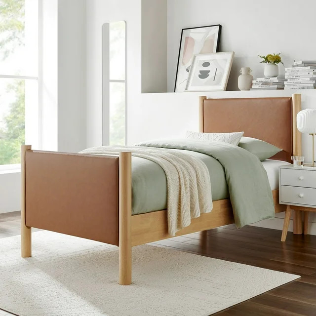Modway Maven Twin Size Vegan Leather Upholstered Platform Bed in Tan Oak | Walmart (US)