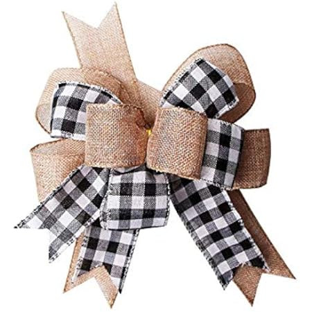 Black White Plaid Gift Bows Burlap Wreaths Bows Christmas Tree Topper for Wedding Holiday Birthday P | Amazon (US)