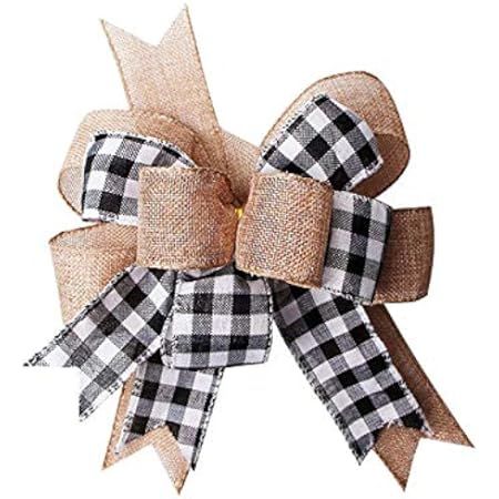 Black White Plaid Gift Bows Burlap Wreaths Bows Christmas Tree Topper for Wedding Holiday Birthday P | Amazon (US)