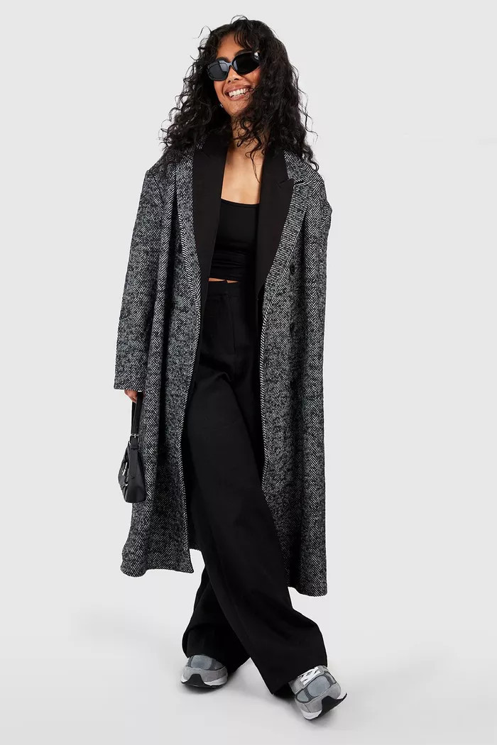 Herringbone Oversized Coat | boohoo (US & Canada)