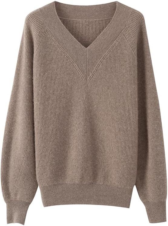 Women's Cashmere and Merino Wool Blend V Neck Sweater Lightweight Knit Sweater | Amazon (US)