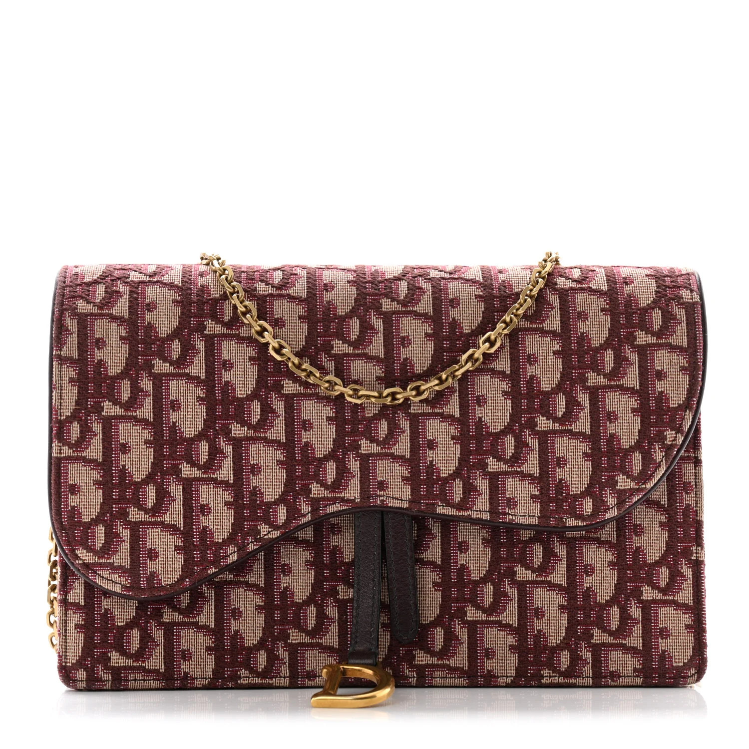 Oblique Saddle Chain Pouch Burgundy | FASHIONPHILE (US)