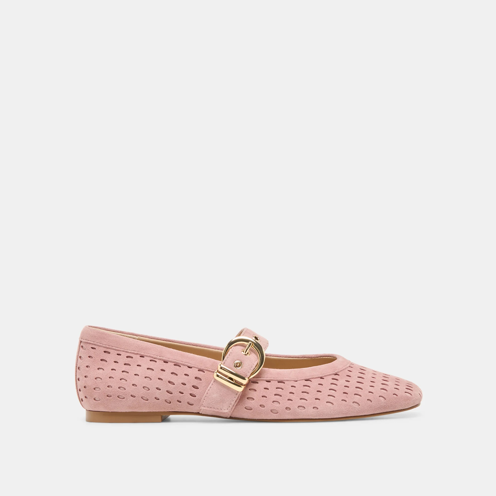 MIKELA Pink Perforated Suede Mary-Jane Ballet Flats | Dolce Vita | DolceVita.com