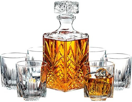 Paksh Novelty 7-Piece Italian Crafted Glass Decanter & Whisky Glasses Set, Elegant Whiskey Decant... | Amazon (US)
