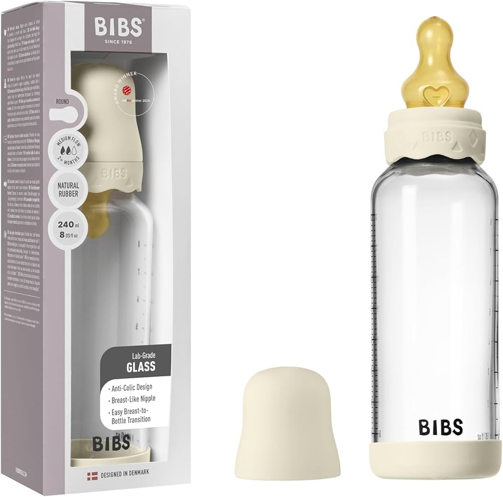 BIBS Boheme Baby Glass Bottle 8 oz /240 ml. Anti-Colic. Round Natural Rubber Latex Nipple. Suppor... | Amazon (US)