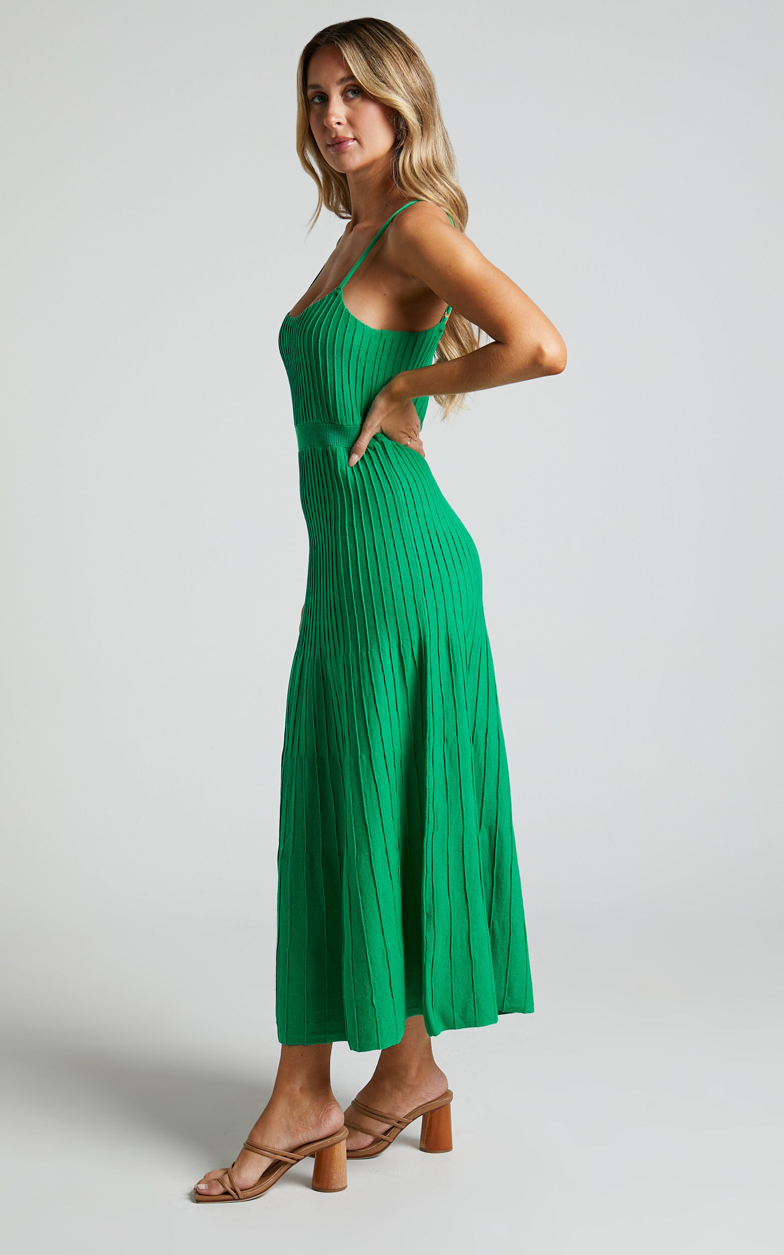 Donissa Midi Dress - Panelled Knit Dress in Green | Showpo (US, UK & Europe)