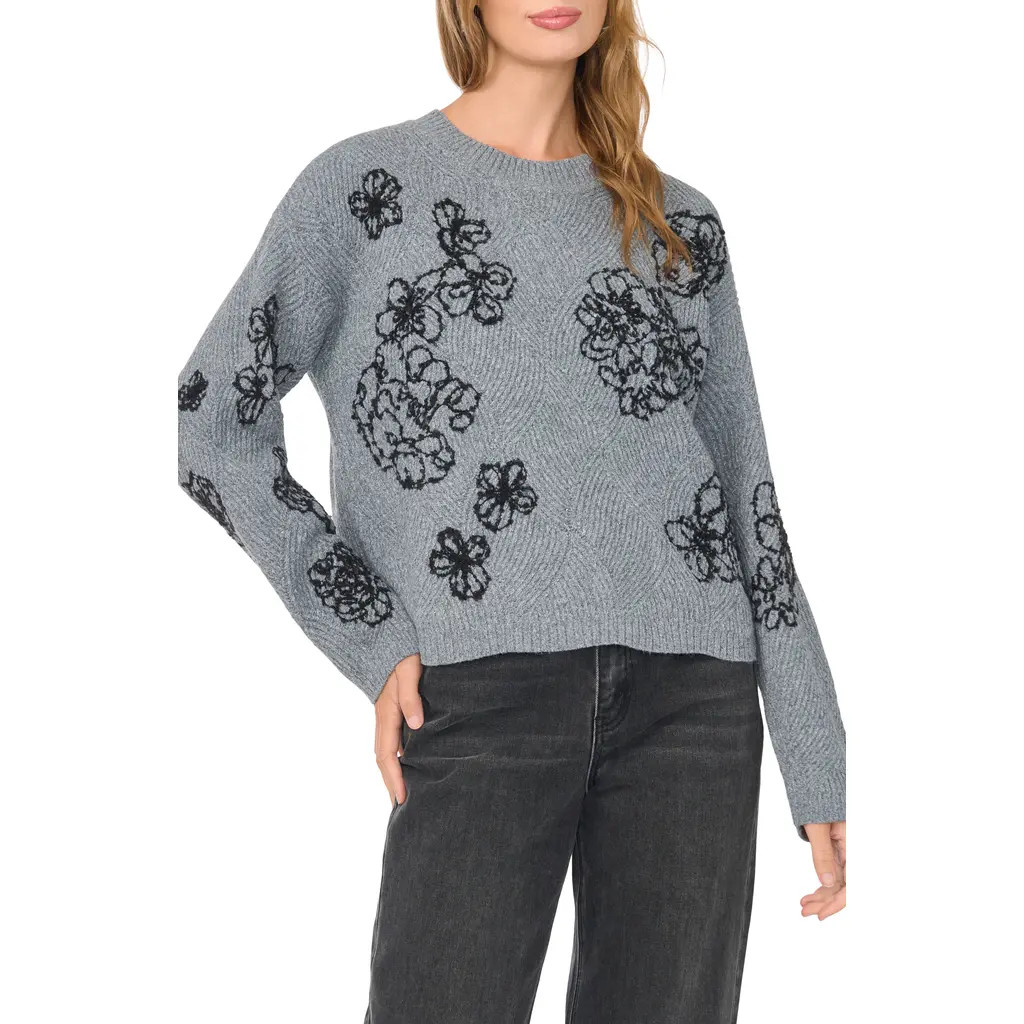 Vince Camuto Embroidered Crewneck Sweater in Light Heather Grey at Nordstrom, Size X-Large | Nordstrom