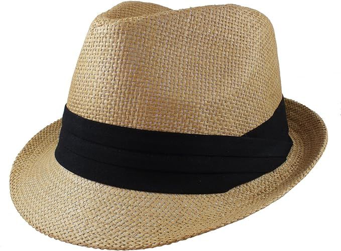 Gelante Summer Fedora Panama Straw Hats with Black Band | Amazon (US)