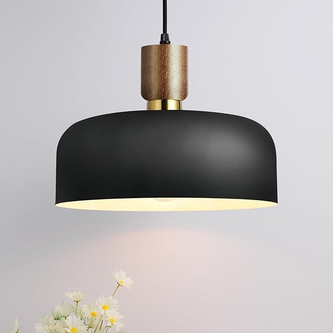Eustace Modern Black Pendant Lighting,Large Pendant Light,Solid Wood Accent with Hammered Metal S... | Amazon (US)