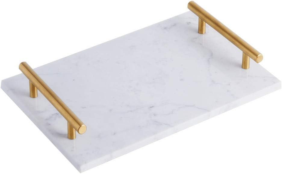 StonePlus Natural Rectangular Marble Tray with Gold Metal Handles for Kitchen, Bathroom, Coffeesh... | Amazon (US)