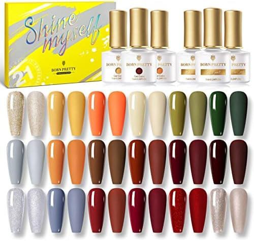BORN PRETTY Fall Winter Gel Nail Polish Set Wine Red Orange Pumpkin Gray Green Series Gel Nail Po... | Amazon (US)