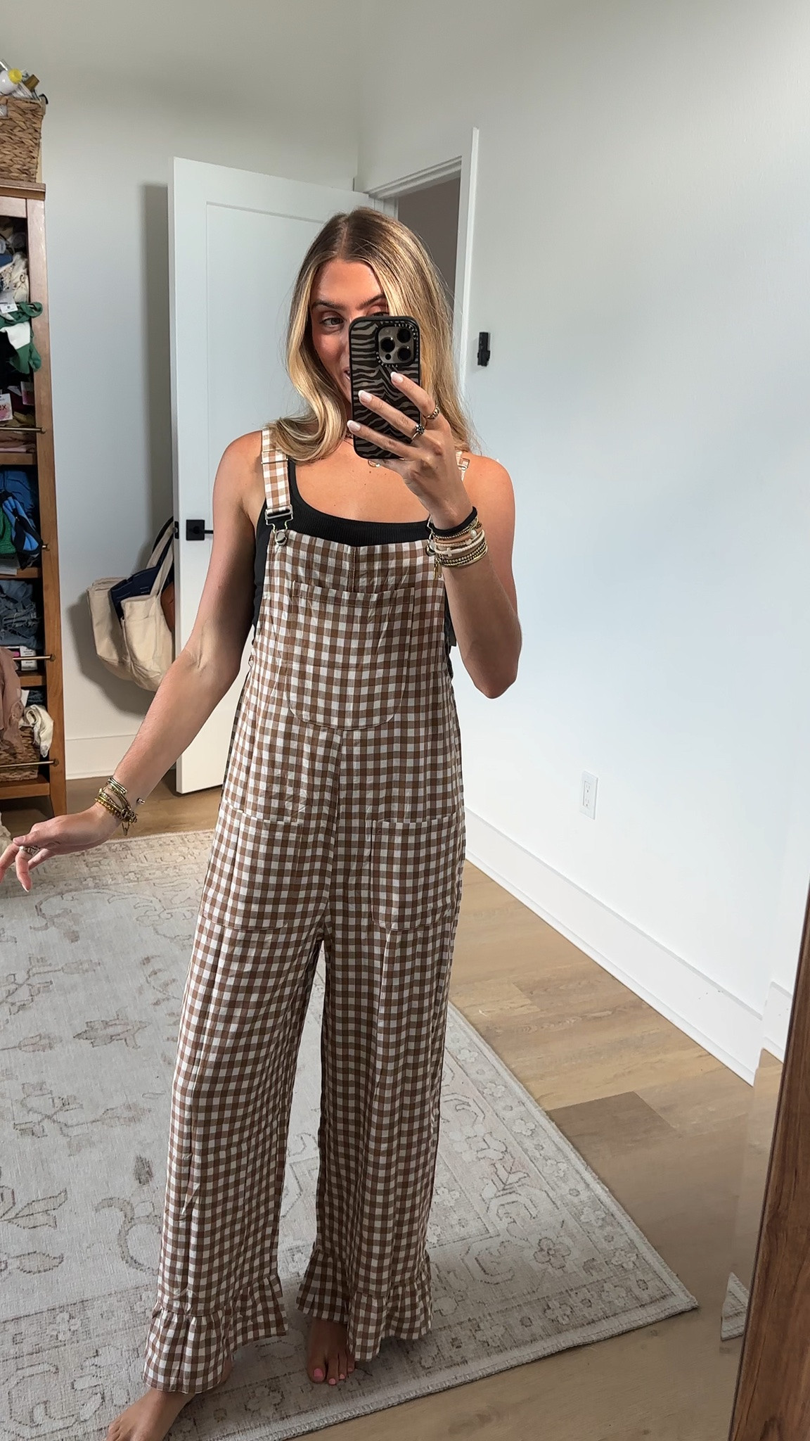 Amazon size small Himosyber Women's Overalls Gingham Wide Leg Jumpsuits | Ruffle Hem, Adjustable Straps, Side Pockets, Casual Loose Sleeveless Rompers, Beach Vacation Lounge Spring Fall Outfits

#LTKootd #LTKSeasonal #LTKSaleAlert