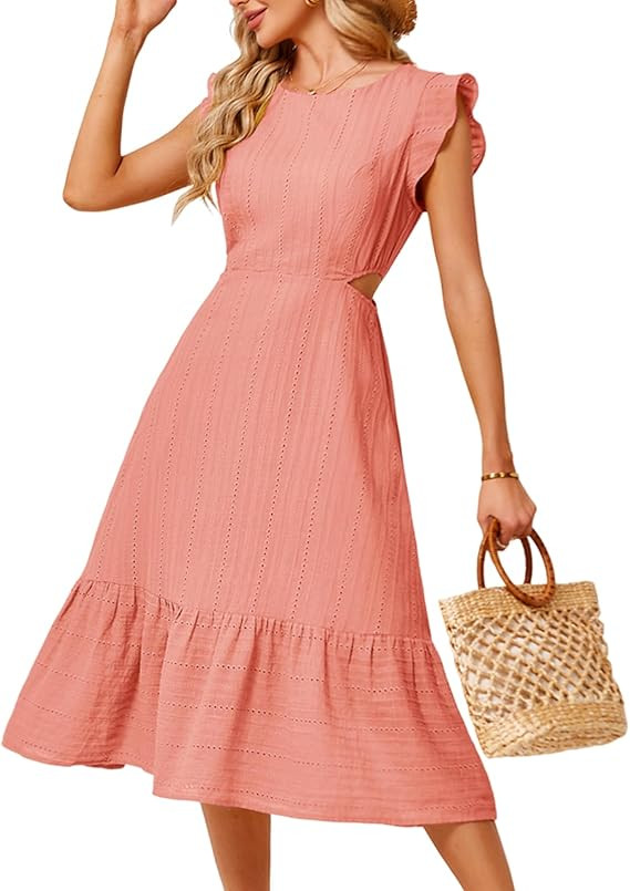 JASAMBAC Women's Summer Casual Tiered Dress Flutter Short Sleeve Dresses Elegant Flowy A Line Cut... | Amazon (US)