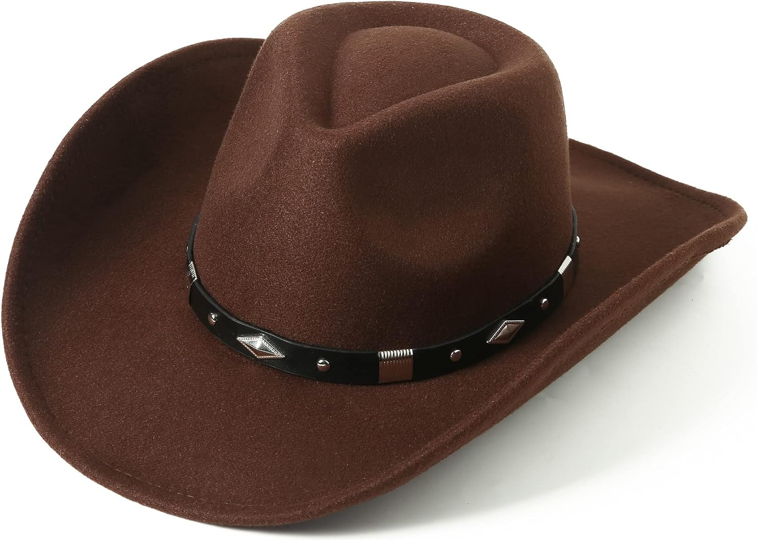Lanzom Women Men Classic Felt Wide Brim Western Cowboy Cowgirl Hat with Belt Buckle | Amazon (US)