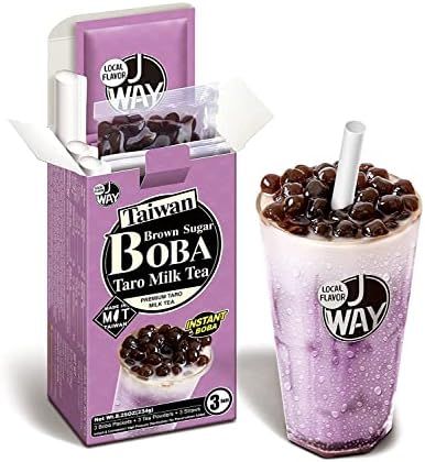 J WAY Instant Boba Bubble Pearl Taro Milk Tea Kit with Authentic Brown Sugar Tapioca Boba, Ready ... | Amazon (US)