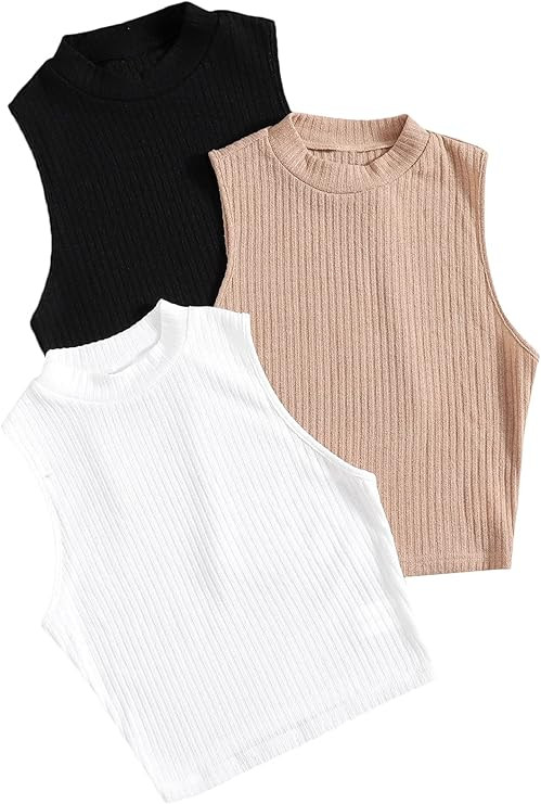 Milumia Women's 3 Pieces Basic Crop Tank Tops Sleeveless Racerback Crop Sport Top | Amazon (US)