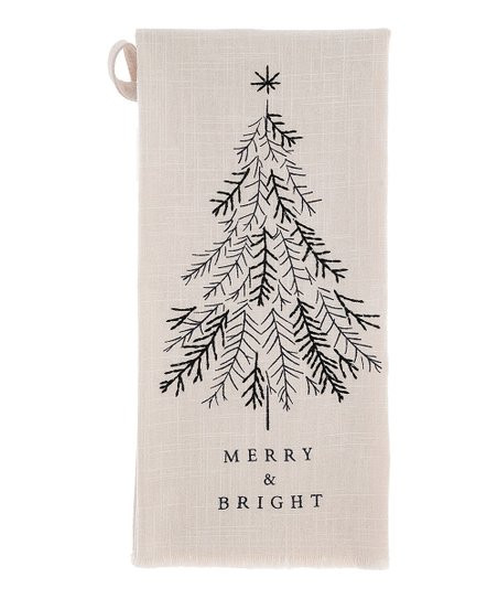 Karma Cream 'Merry & Bright' Tree Embroidered Tea Towel | Zulily