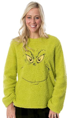 Dr. Seuss Adult Unisex Grinch Who Stole Christmas Pullover Long Sleeve Top for Women or Men (Medium) Green | Amazon (US)