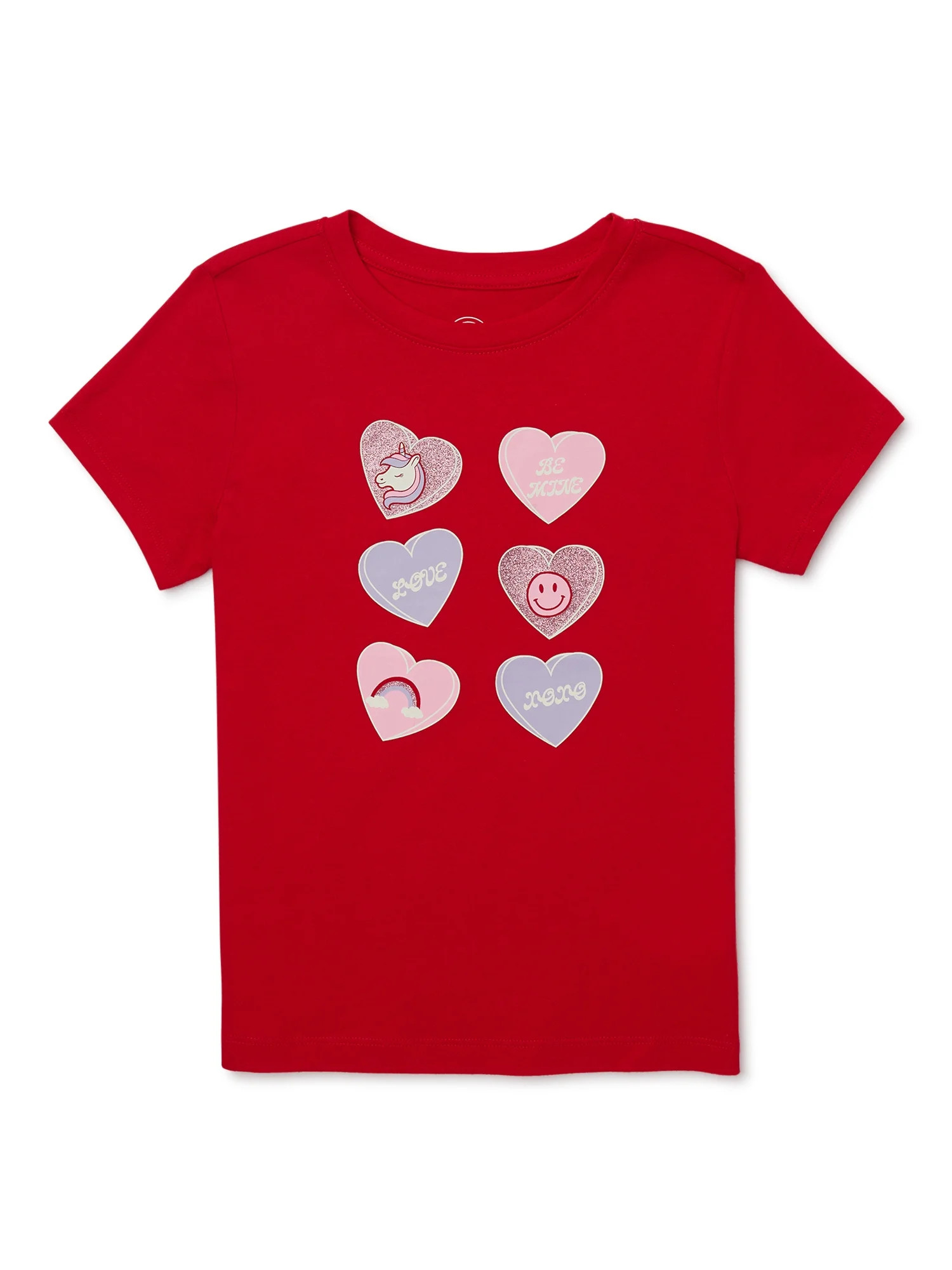 Wonder Nation Girl's Valentines Day Short Sleeve Graphic Tee, Sizes 4-18 - Walmart.com | Walmart (US)