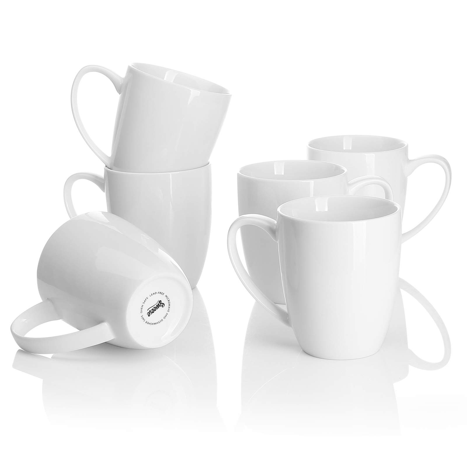 Sweese Porcelain Mugs - 12 Ounce for Coffee, Tea, Mocha and Mulled Drinks - Set of 6, White | Amazon (US)