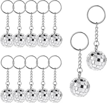 Disco Ball Keychain, 12 Pieces Disco Ball Party Favors Keychain 70s Disco Keychain Silver Mirror ... | Amazon (US)