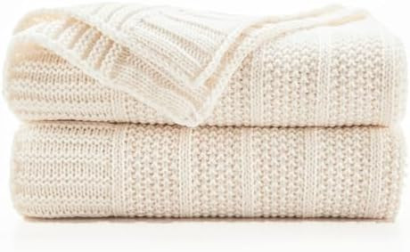 Douceur Cream Throw Blanket for Couch, Soft Cozy Lightweight Stripe Pattern Knitted Throw Blanket... | Amazon (US)