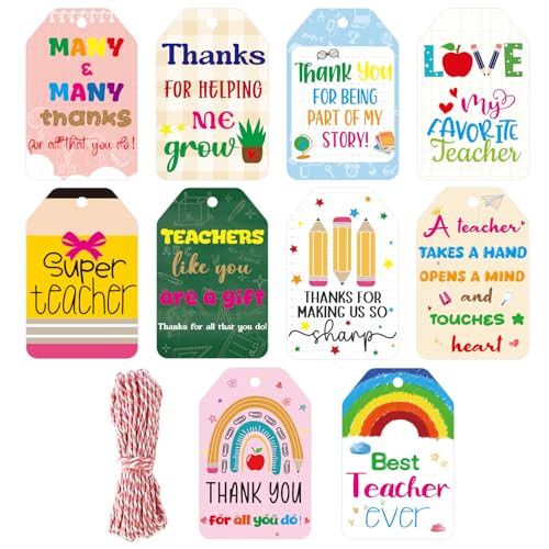 Thank You Teacher Tags with String Hanging Gift Tags Thankful Labels Teachers Day Appreciation Week for Gift Wrap Boxes Cards 60Pcs | Amazon (US)