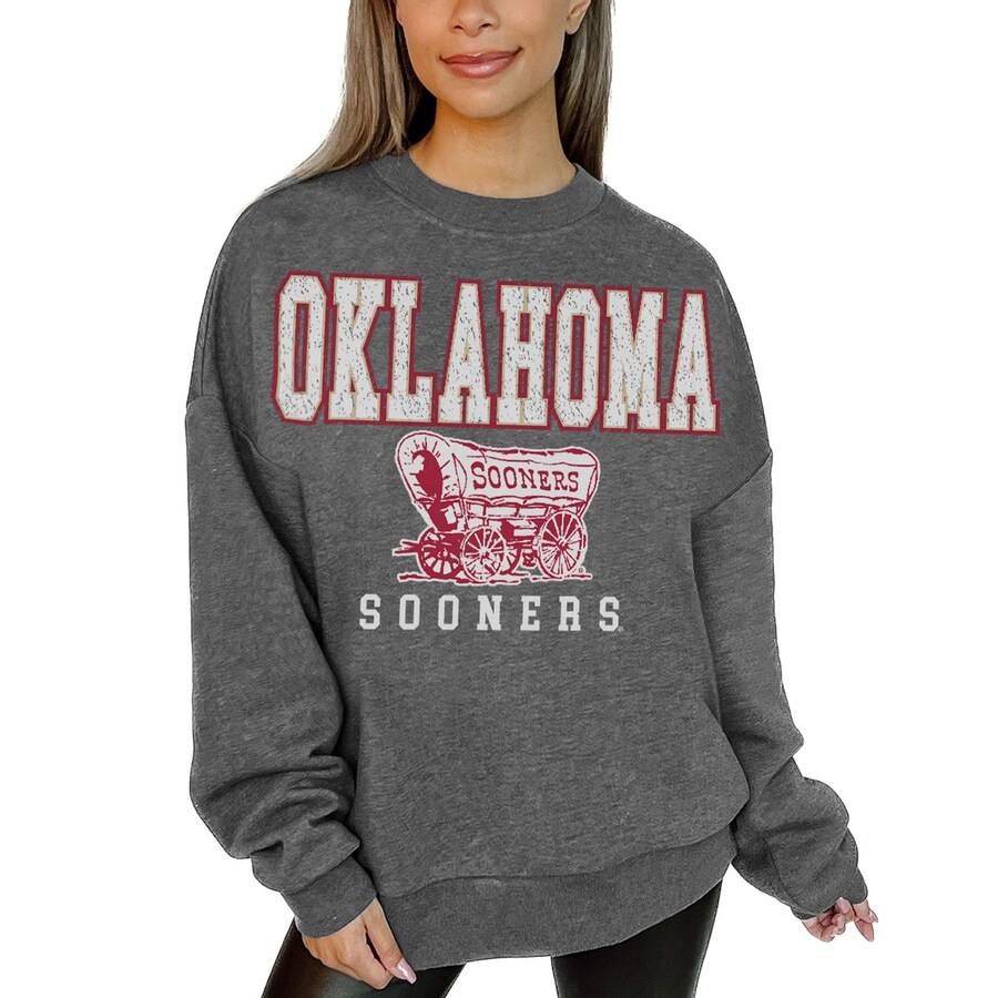 Oklahoma Sooners Gameday Couture Women's Oversized Distressed Fleece Pullover Sweatshirt - Heathe... | Fanatics