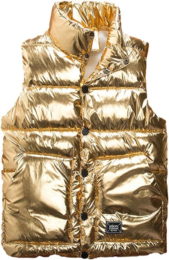 Omoone Women's Sleeveless Hooded Shiny Metallic Puffer Vest Padded Jacket | Amazon (US)