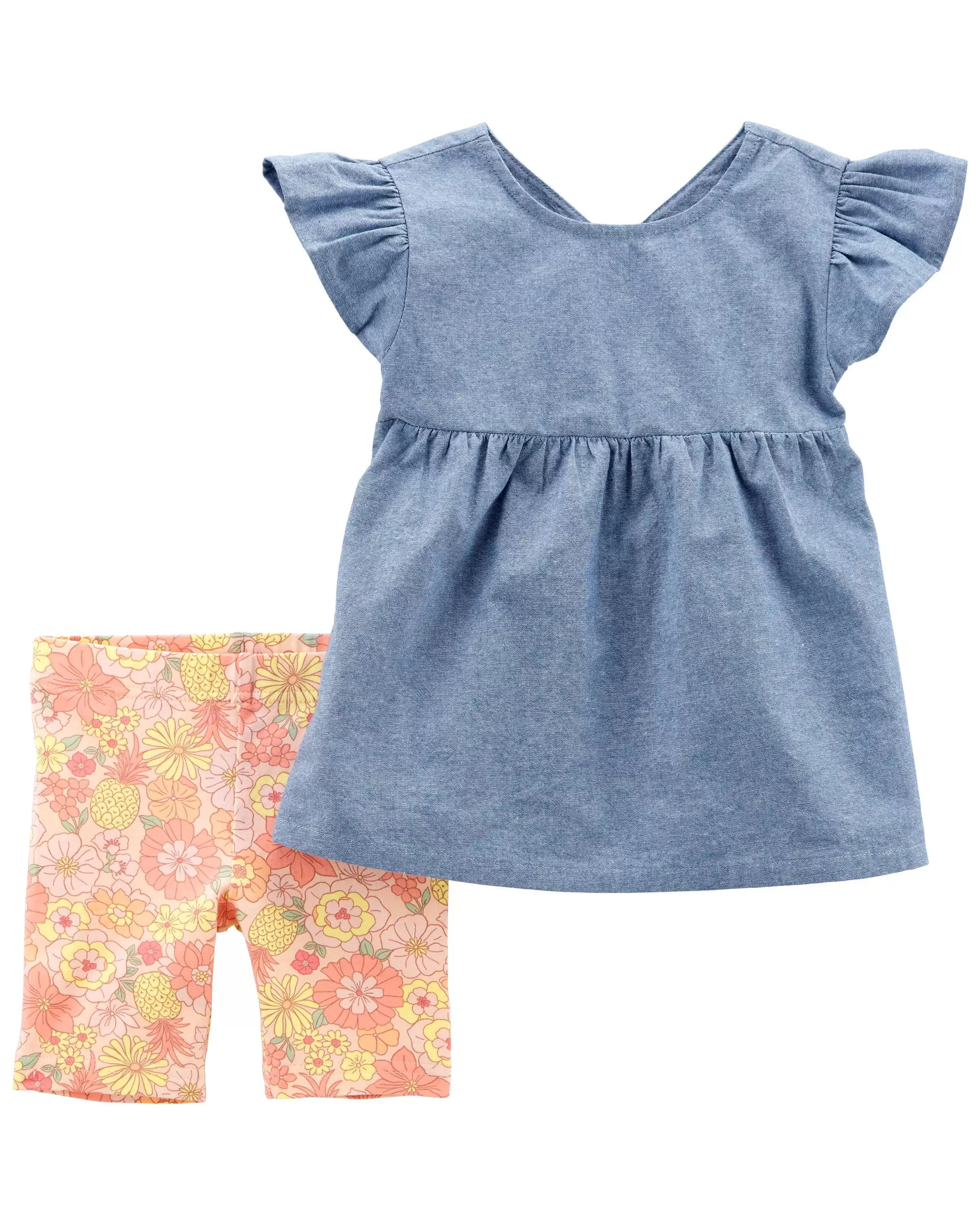 Toddler 2-Piece Chambray Top & Floral Bike Short Set | Carter's