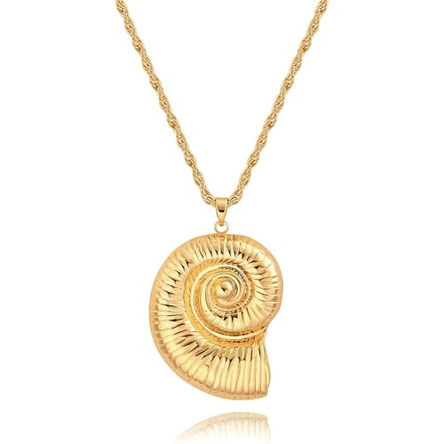 CANEVINKA 18K Gold Plated Conch Pendant Necklace for Women Boho Sea Shell Necklace Beach Mermaid Jewelry | Amazon (US)