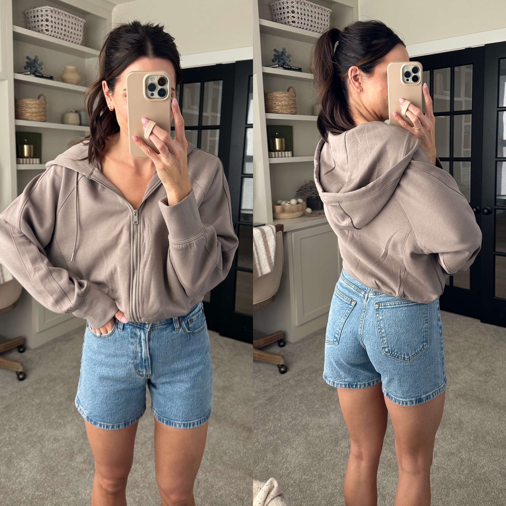 25% off + extra 15% off denim code DENIMAF
Abercrombie dad shorts: TTS but size up for more relaxed fit (26) 
Zip hoodie: TTS (S) 

#LTKswim #LTKFind #LTKsalealert