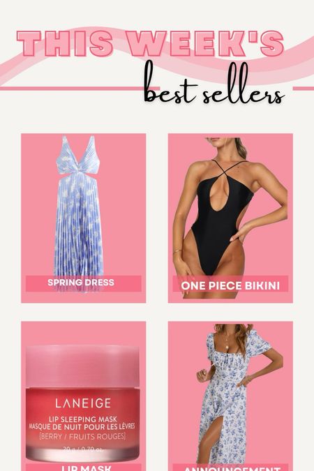 This week’s best sellers! My announcement photo dress, blue floral dress, one piece swimsuit, sexy one piece, laneige sleep mask, lip mask, Abercrombie dress, Abercrombie wedding guest dress

#LTKfindsunder50 #LTKSeasonal #LTKmidsize