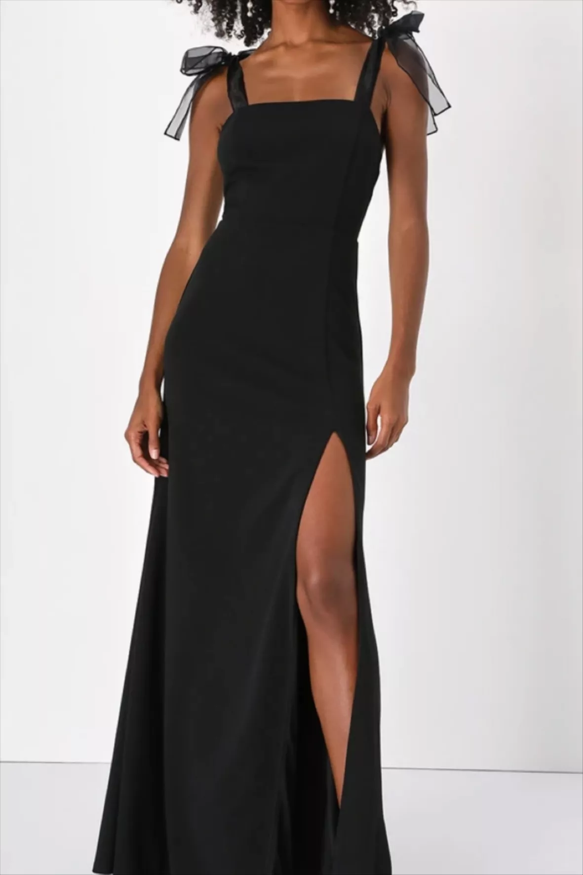Beloved Elegance Black Tie-Strap Mermaid Maxi Dress