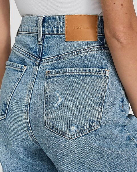High Waisted Light Wash Ripped Wide Leg Jeans | Express