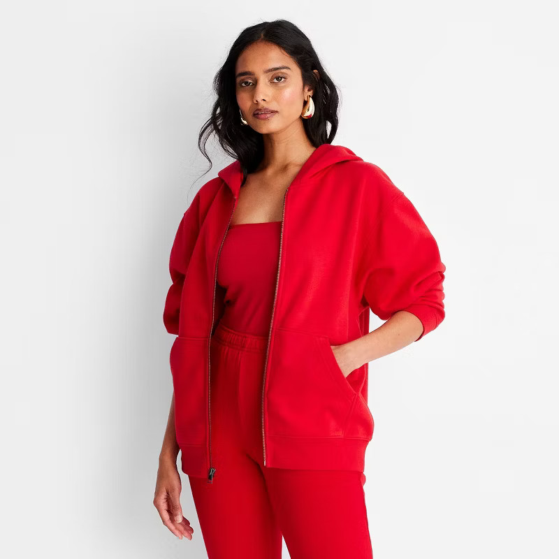 Women's Leisure Studio Zip-Up Hoodie Sweatshirt - Universal Thread™ Red S | Target