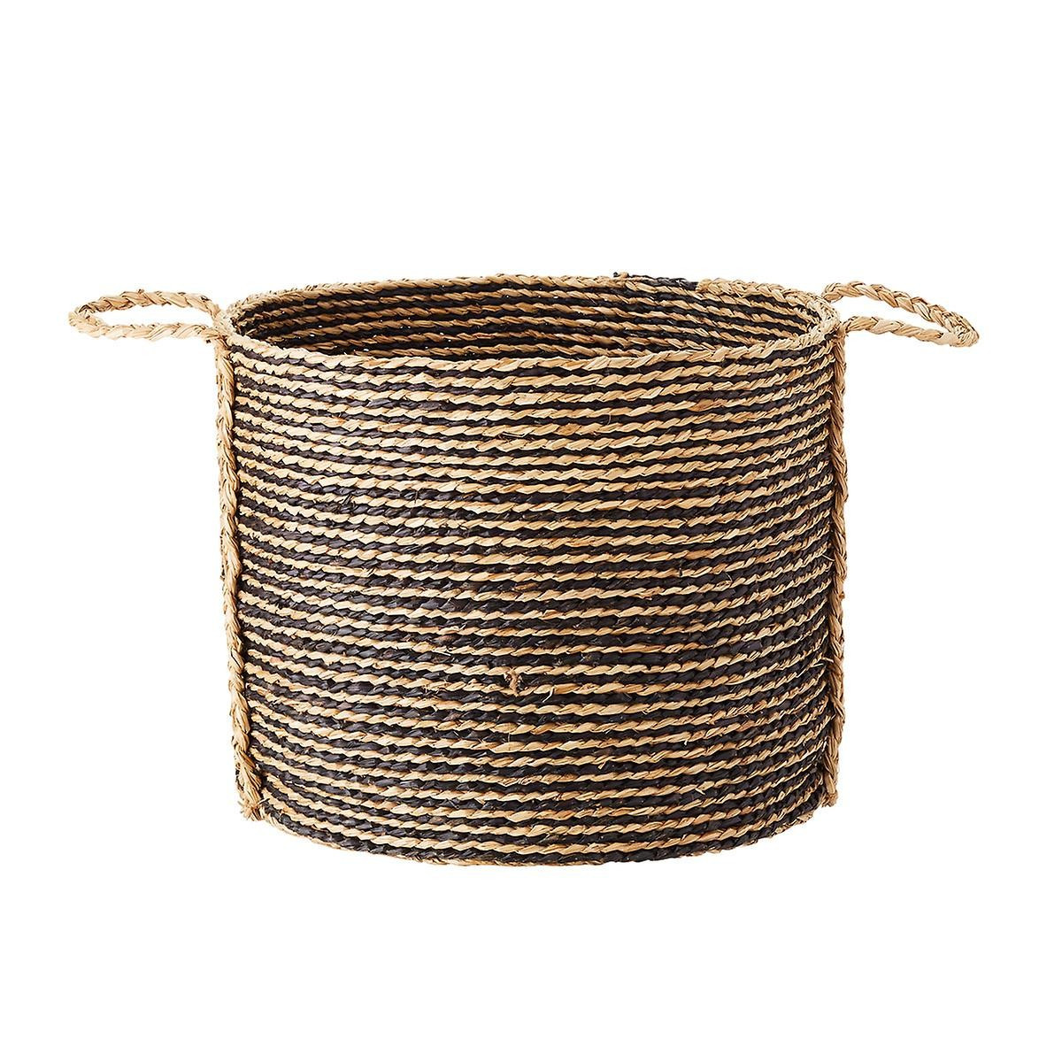 Round Black & Natural Water Hyacinth Storage Bin with Handles | The Container Store