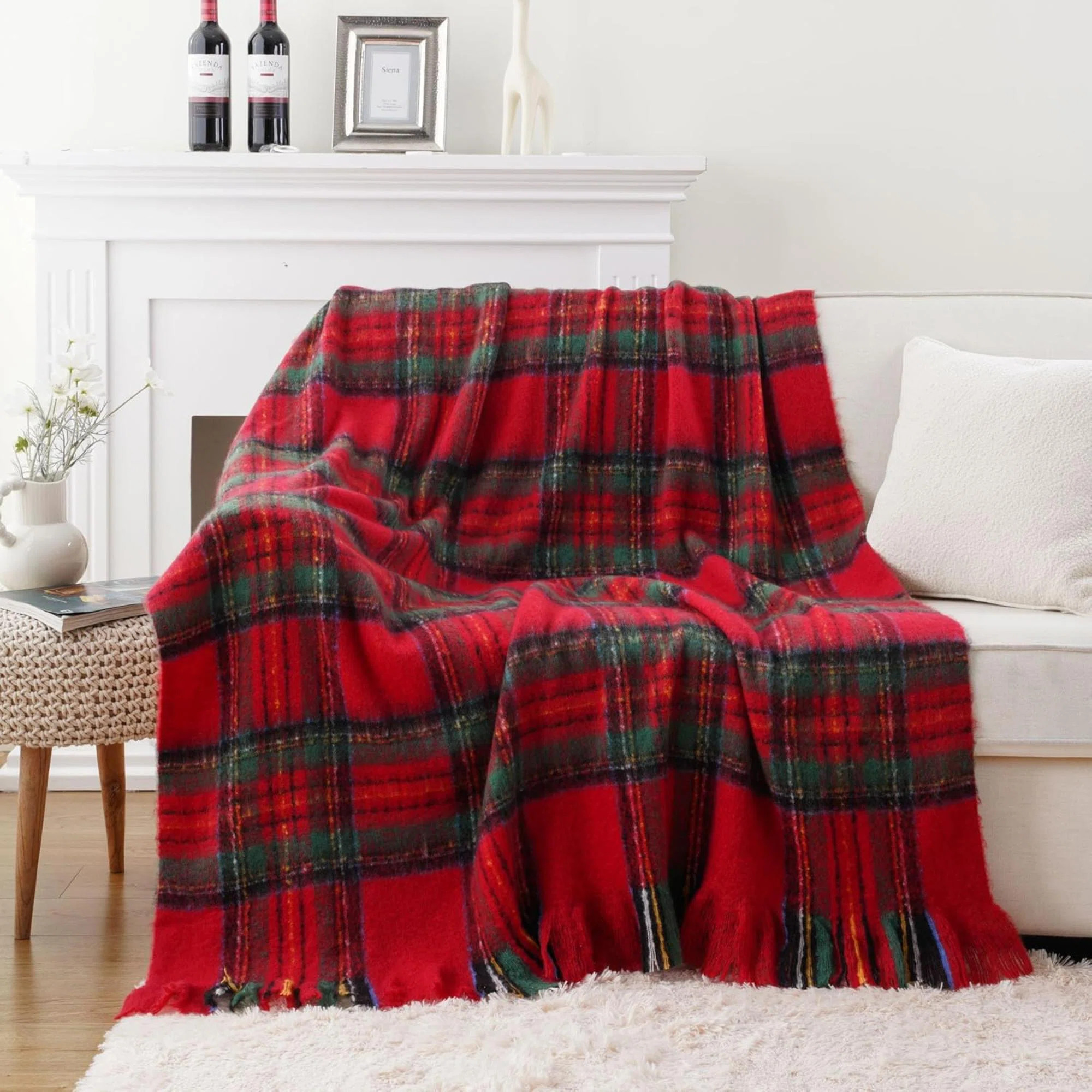 Christmas Plaid Throw For Couch Bed Mohair Tartan Plaid  Soft Cashmere Checkered Pattern Christma... | Wayfair North America