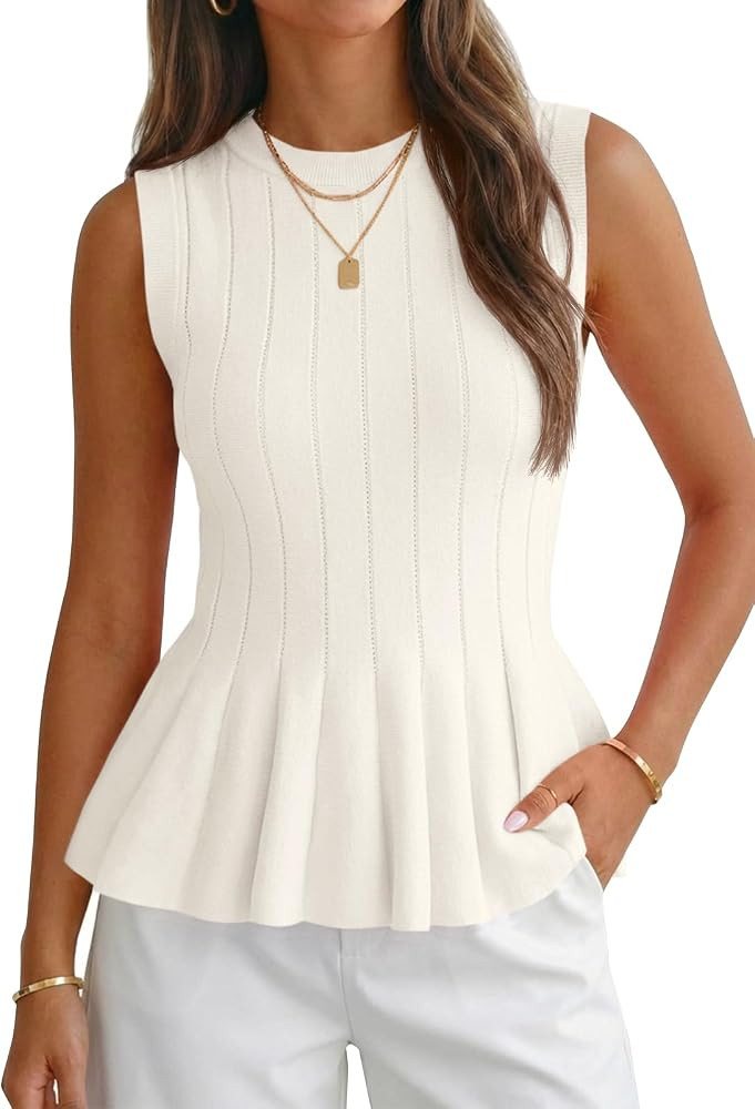 Cicy Bell Womens Pleated Peplum Tank Tops Fitted Blouses Fall Sweaters | Amazon (US)