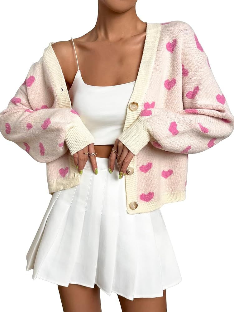 SHENHE Women's Cropped Cardigan Open Front Long Sleeve Ribbed Knit Cute Sweater | Amazon (US)